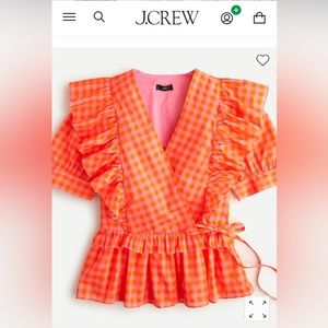 J.Crew Pink & Orange Gingham Cotton Ruffle Wrap Blouse | Size: XL